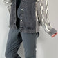 Oversized denim jack met gebreide inzetstukken, model "Ash Grey" - grijs-denim