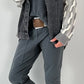 Oversized denim jack met gebreide inzetstukken, model "Ash Grey" - grijs-denim