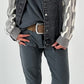 Oversized denim jack met gebreide inzetstukken, model "Ash Grey" - grijs-denim
