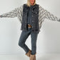 Oversized denim jack met gebreide inzetstukken, model "Ash Grey" - grijs-denim