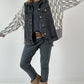 Oversized denim jack met gebreide inzetstukken, model "Ash Grey" - grijs-denim