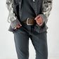 Oversized denim jack met gebreide inzetstukken, model "Ash Grey" - grijs-denim