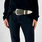 Stretch riem model "Blair" - olijf-zilver