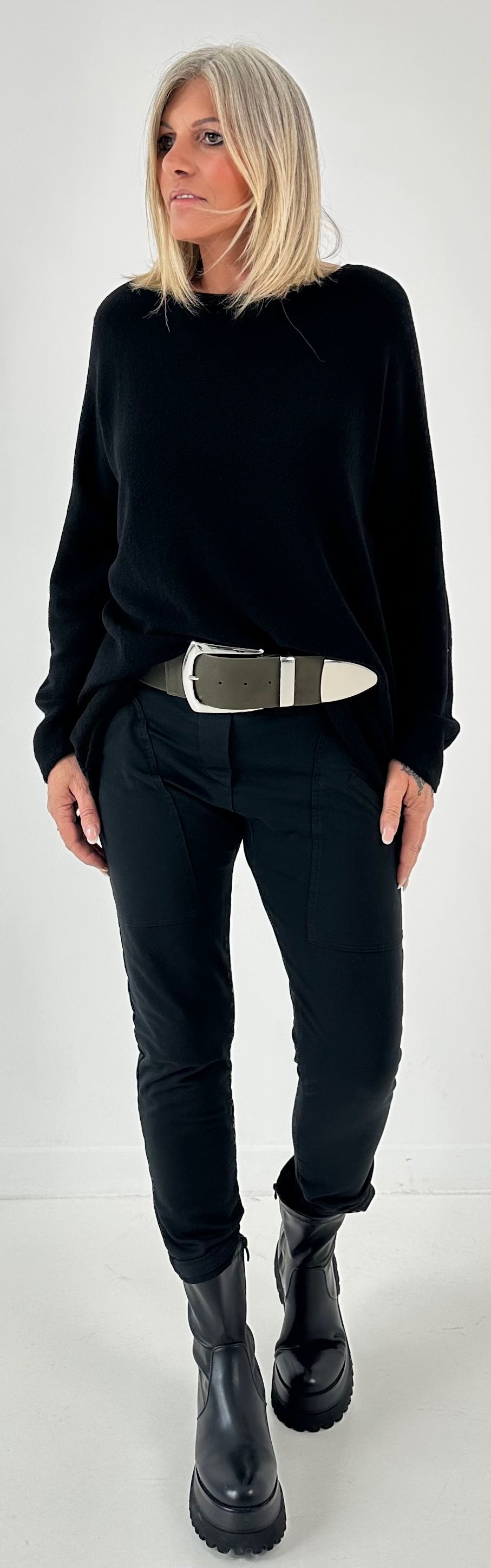 Stretch riem model "Blair" - olijf-zilver