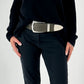 Stretch riem model "Blair" - olijf-zilver