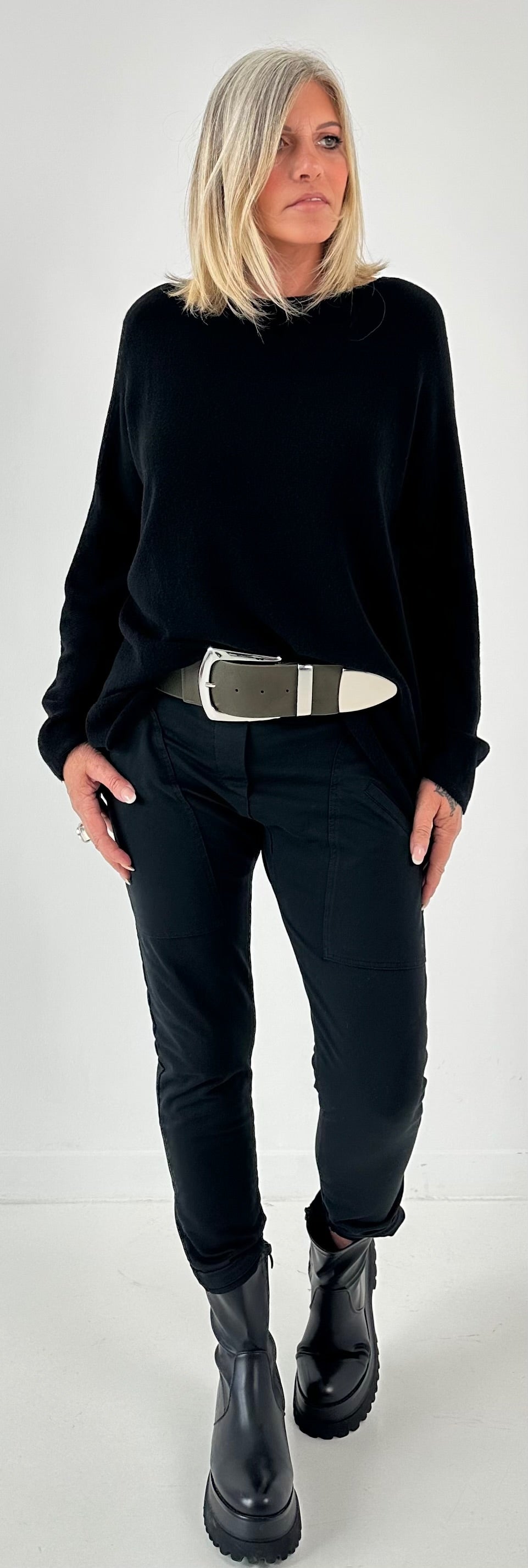 Stretch riem model "Blair" - olijf-zilver