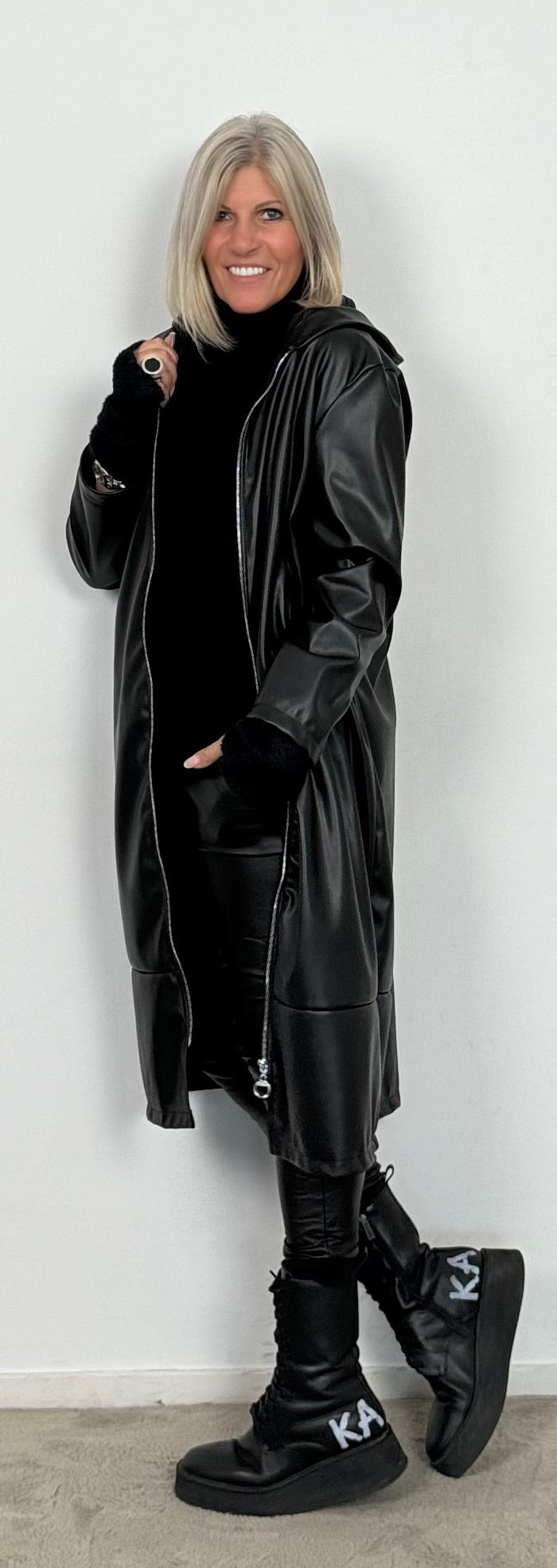 imitation leather coat "Skull" - black