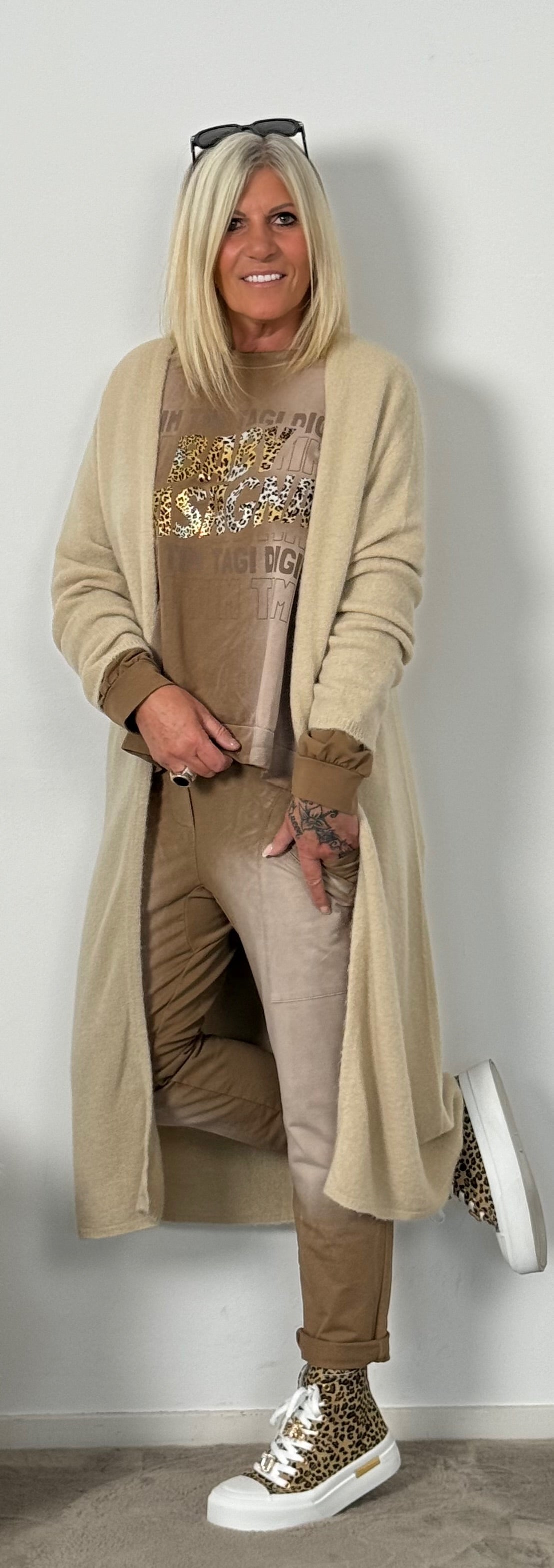 Long knitted coat "Baily" - beige