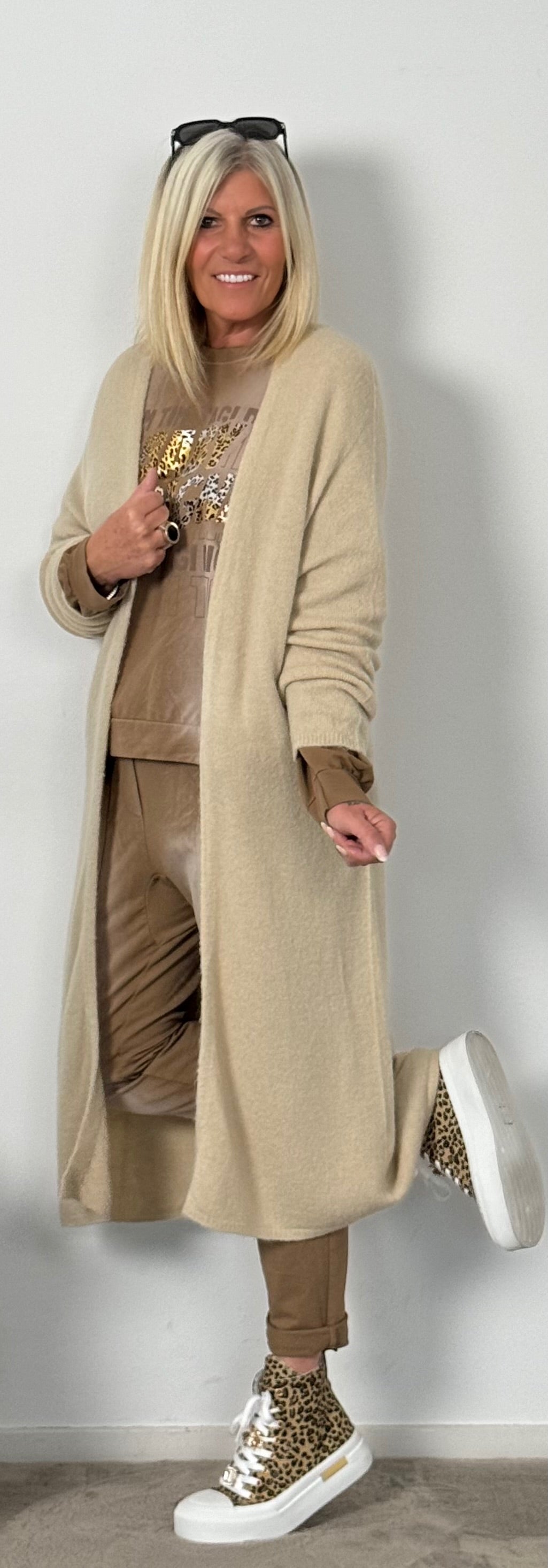 Long knitted coat "Baily" - beige