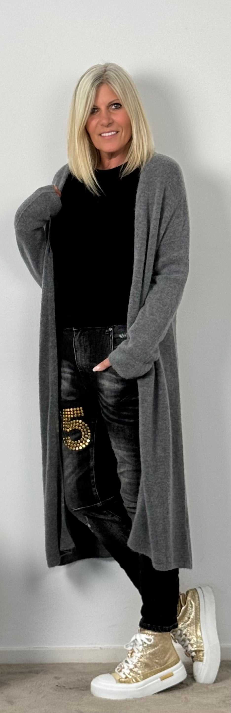 Long knitted coat "Baily" - grey