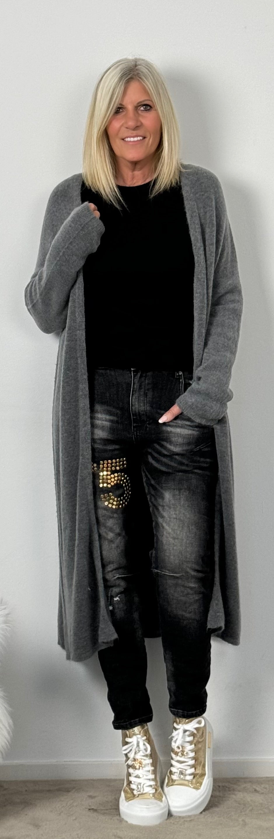 Long knitted coat "Baily" - grey