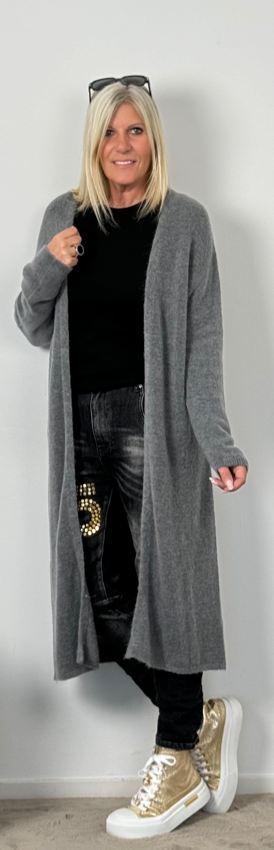 Long knitted coat "Baily" - grey