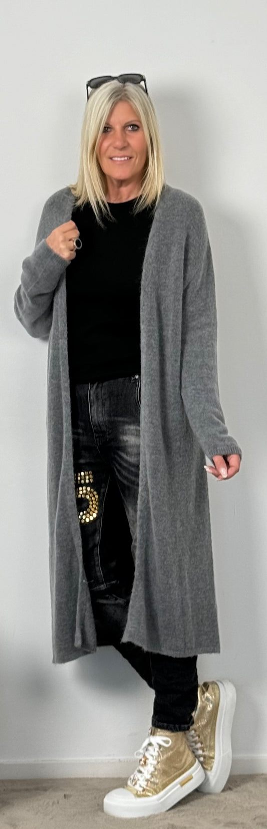 Long knitted coat "Baily" - grey