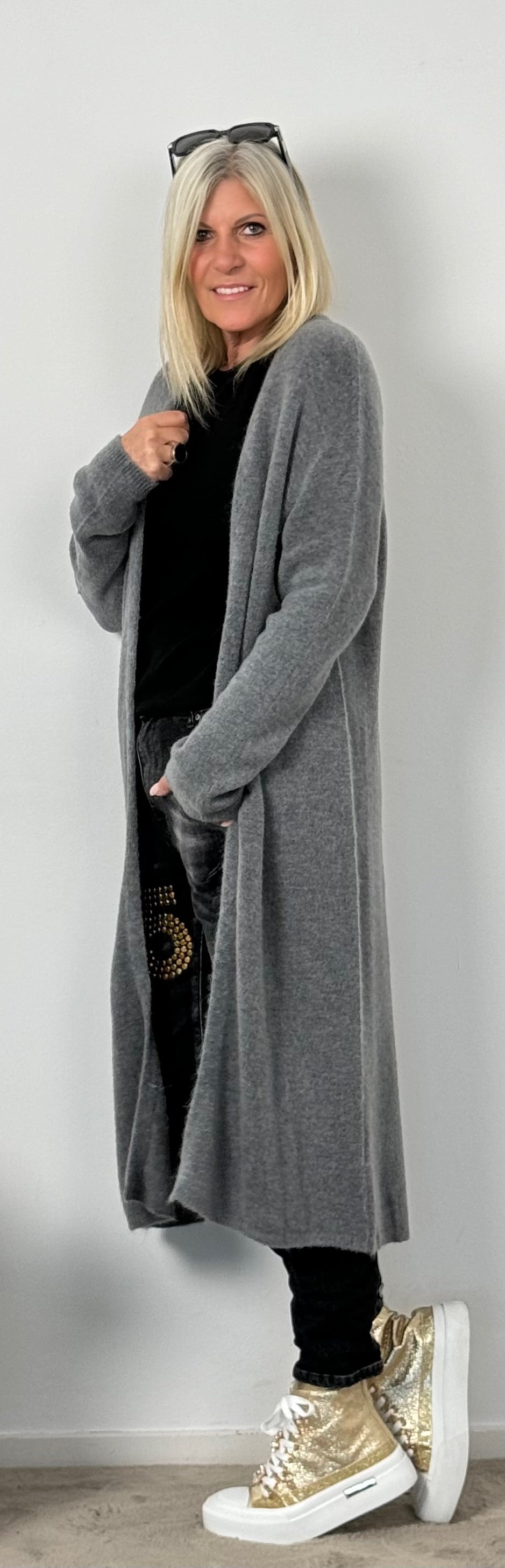 Long knitted coat "Baily" - grey