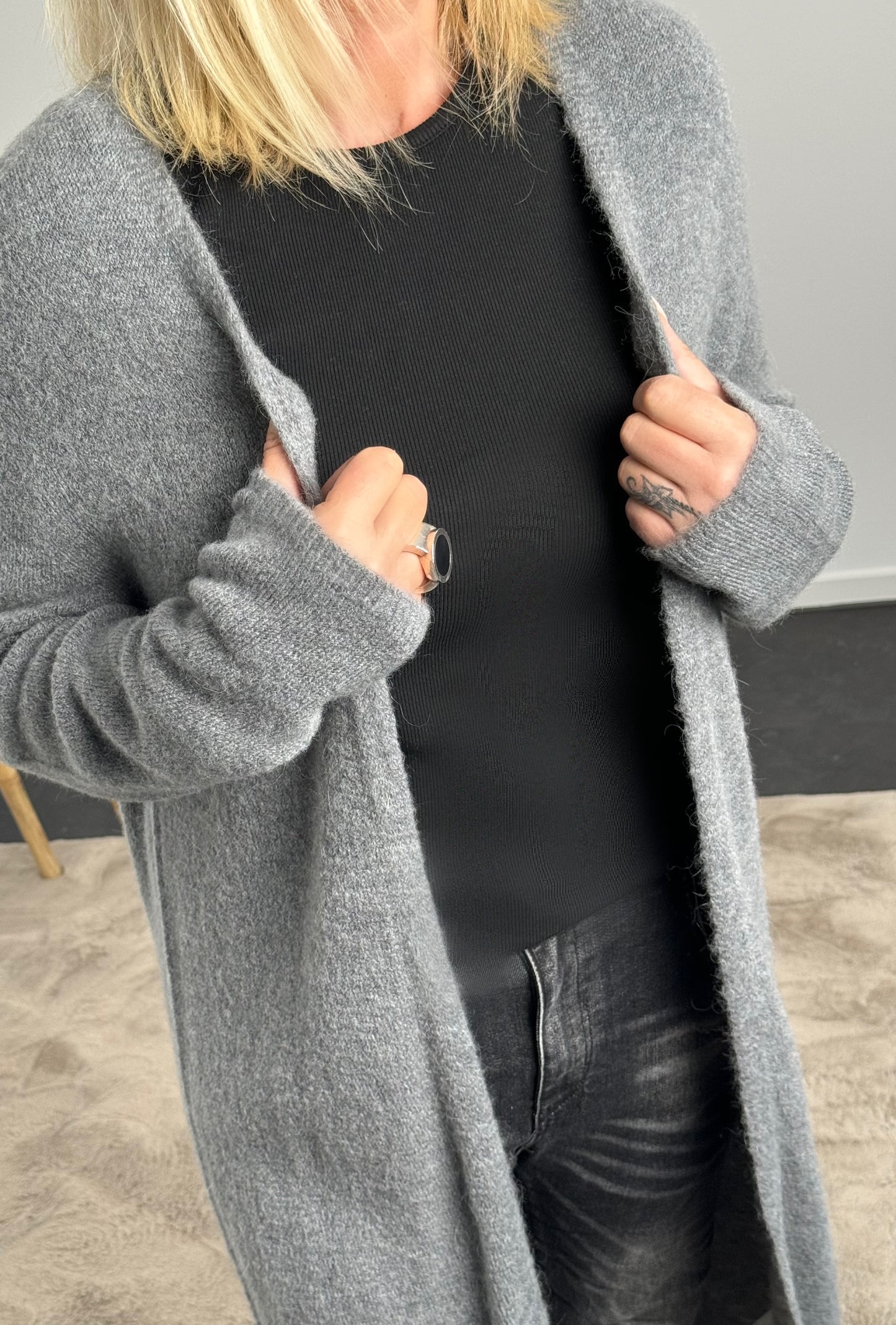 Long knitted coat "Baily" - grey