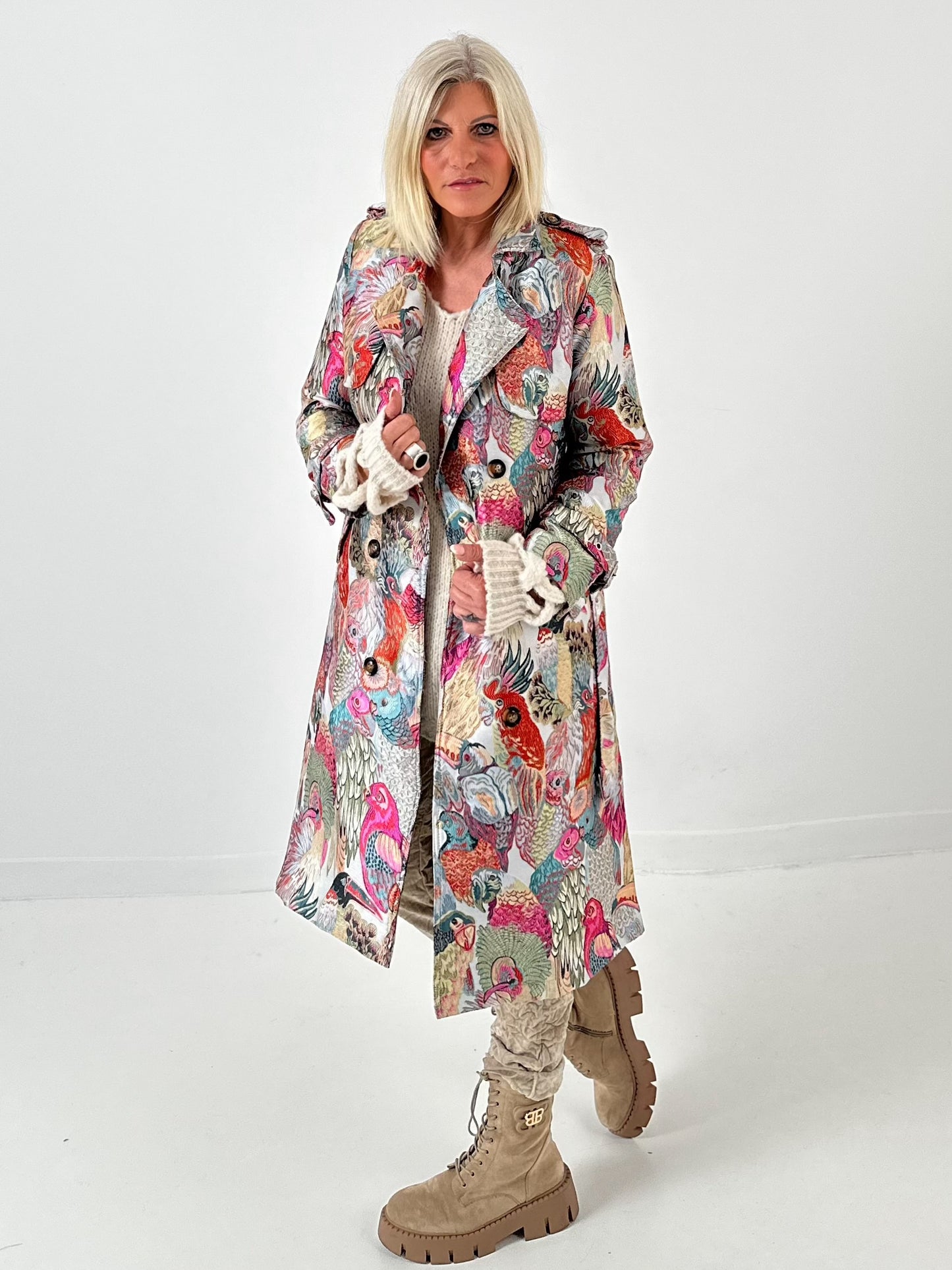 Brokaatjas model "Birds of Paradise" - veelkleurig