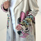 Washed leather coat model "Daisy" - beige-multicolored