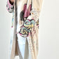 Washed leather coat model "Daisy" - beige-multicolored