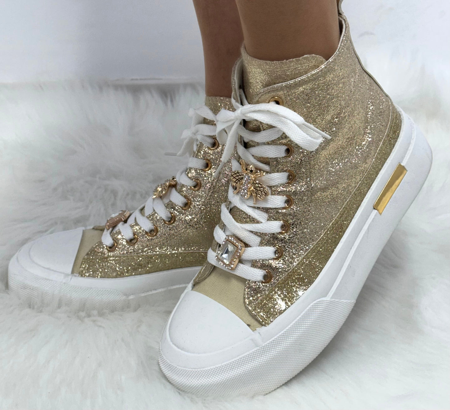 High Sneaker mit abnehmbaren Schmuckelementen "Taylor" - gold