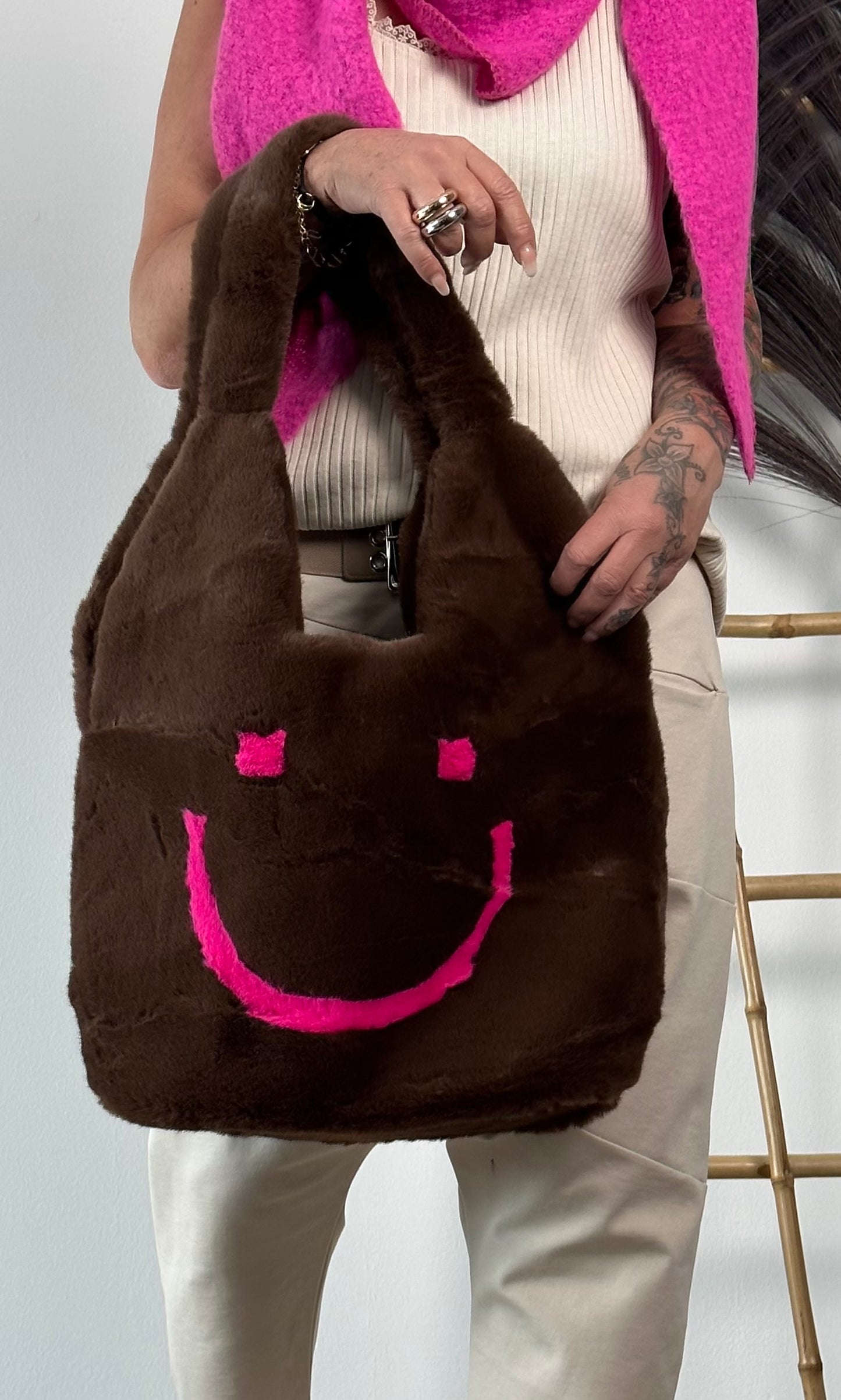 Plush bag "Smile" - chocolate pink