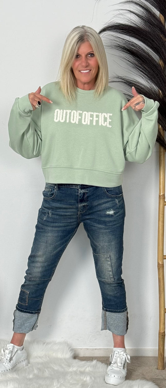 Kurzes Kastiges Sweatshirt "OUT OF OFFICE" - khaki