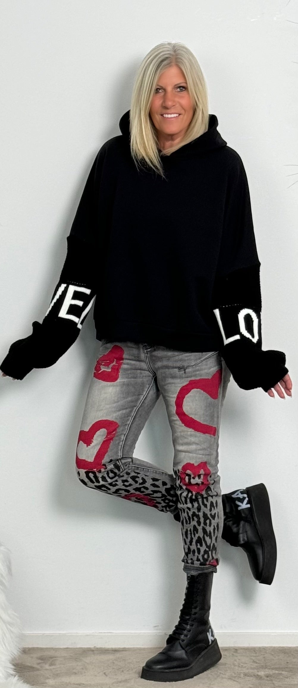 Hoodie with knitted sleeves "Love" - ​​black