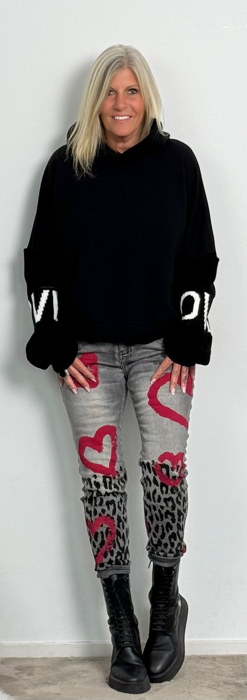 Hoodie with knitted sleeves "Love" - ​​black