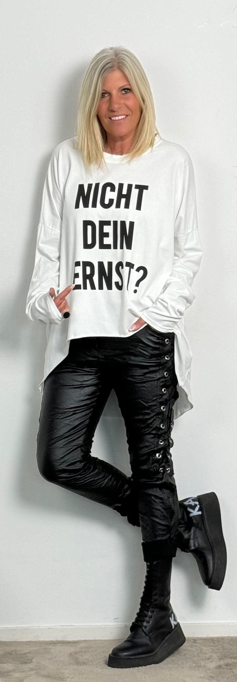 Imitation leather trousers with side lacing "Rebel" - black