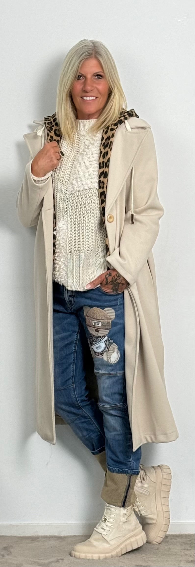 Coat with Leo sweatshirt insert "Lulu" - beige