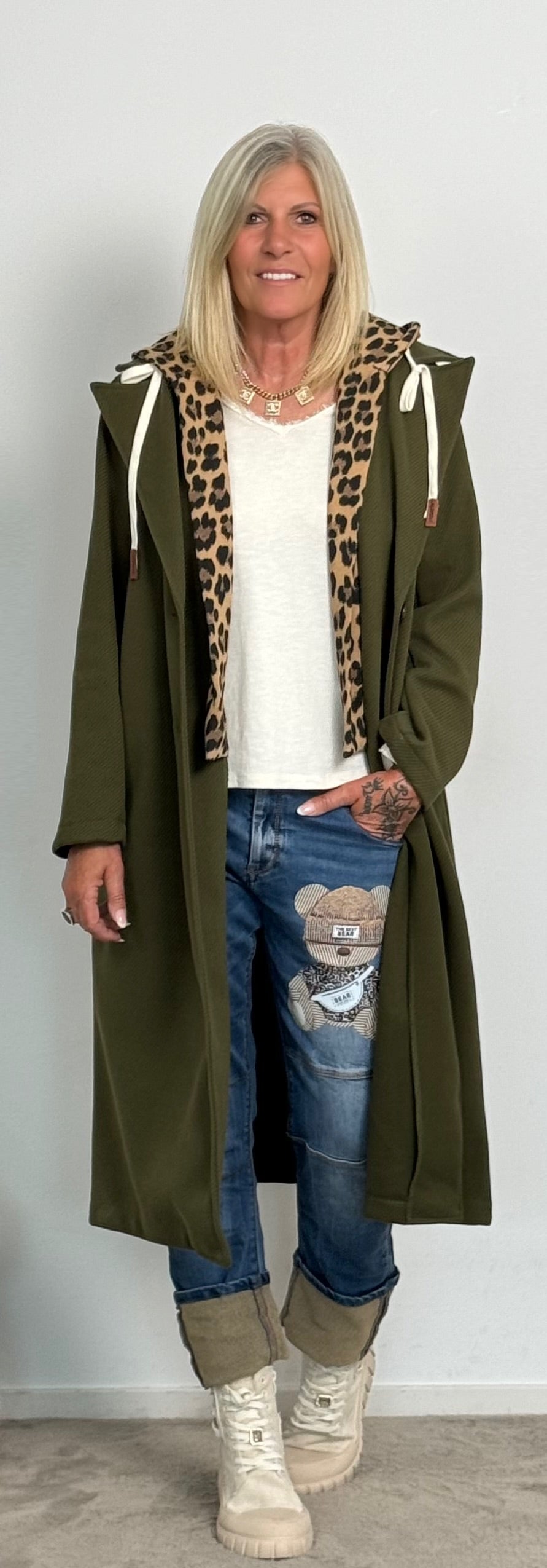 Coat with Leo sweatshirt insert "Lulu" - olive