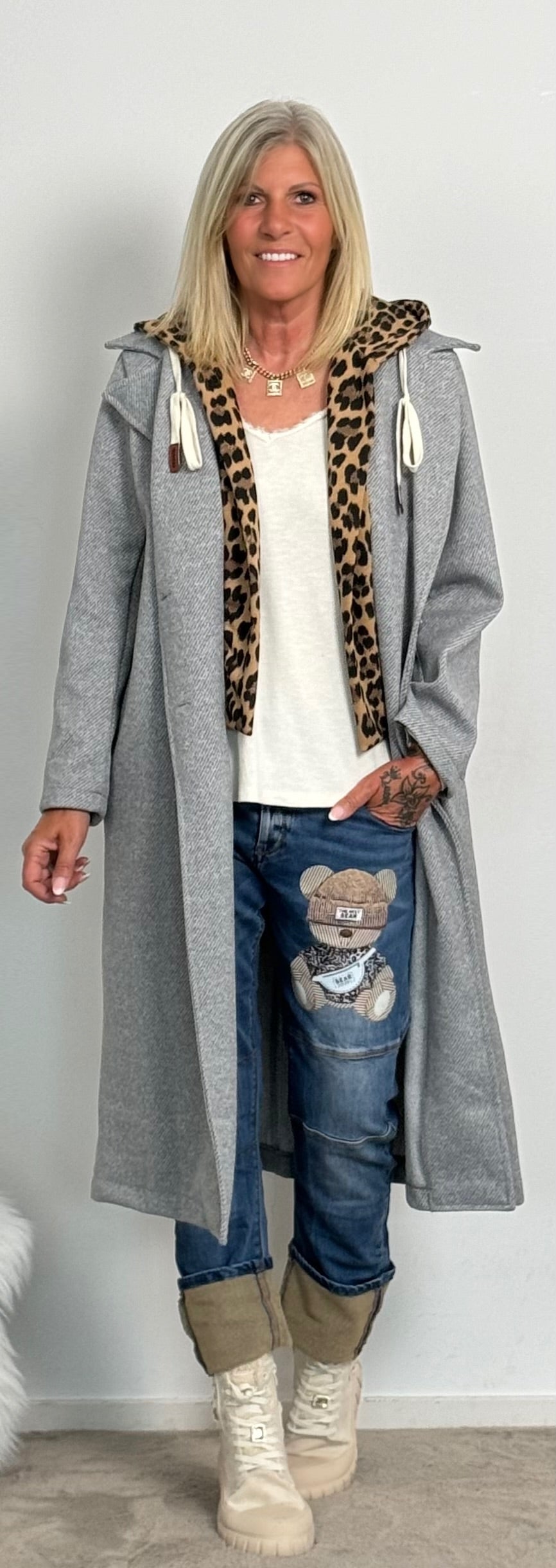 Coat with Leo sweatshirt insert "Lulu" - grey