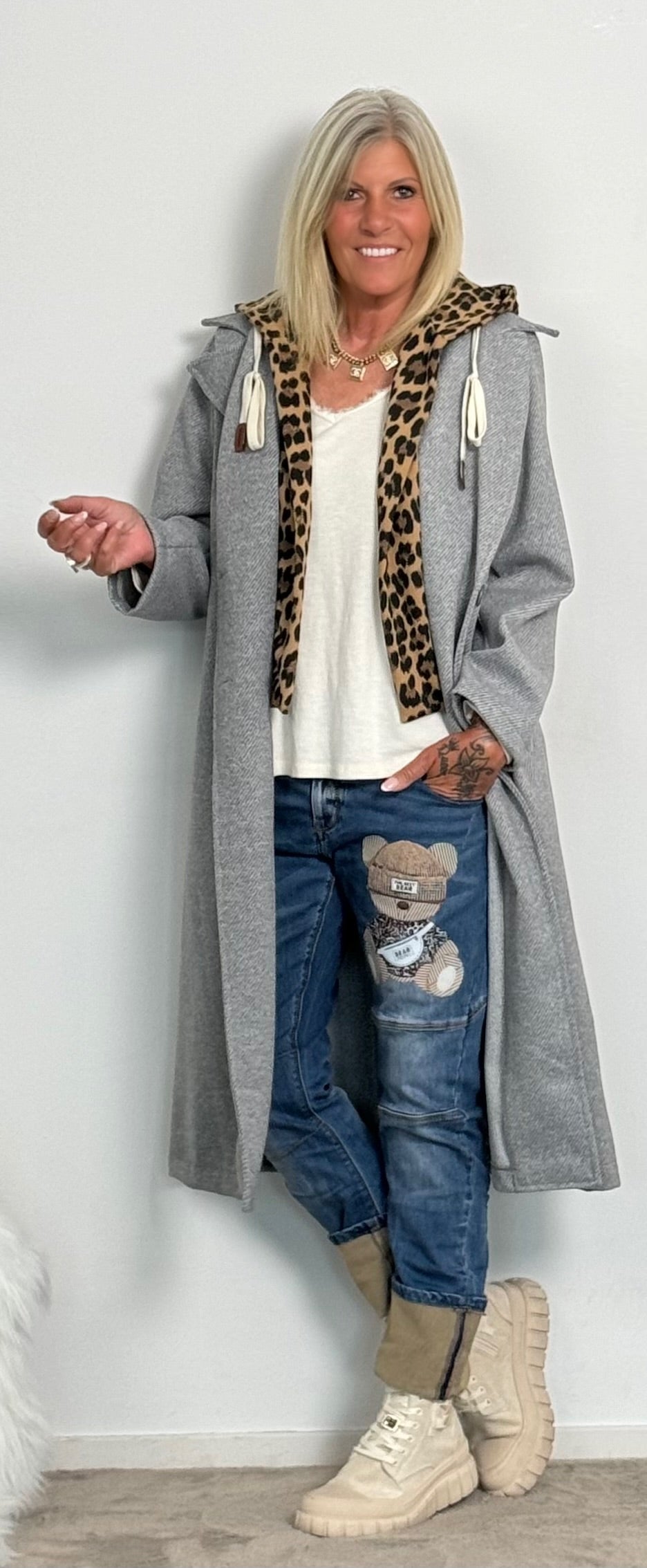 Coat with Leo sweatshirt insert "Lulu" - grey