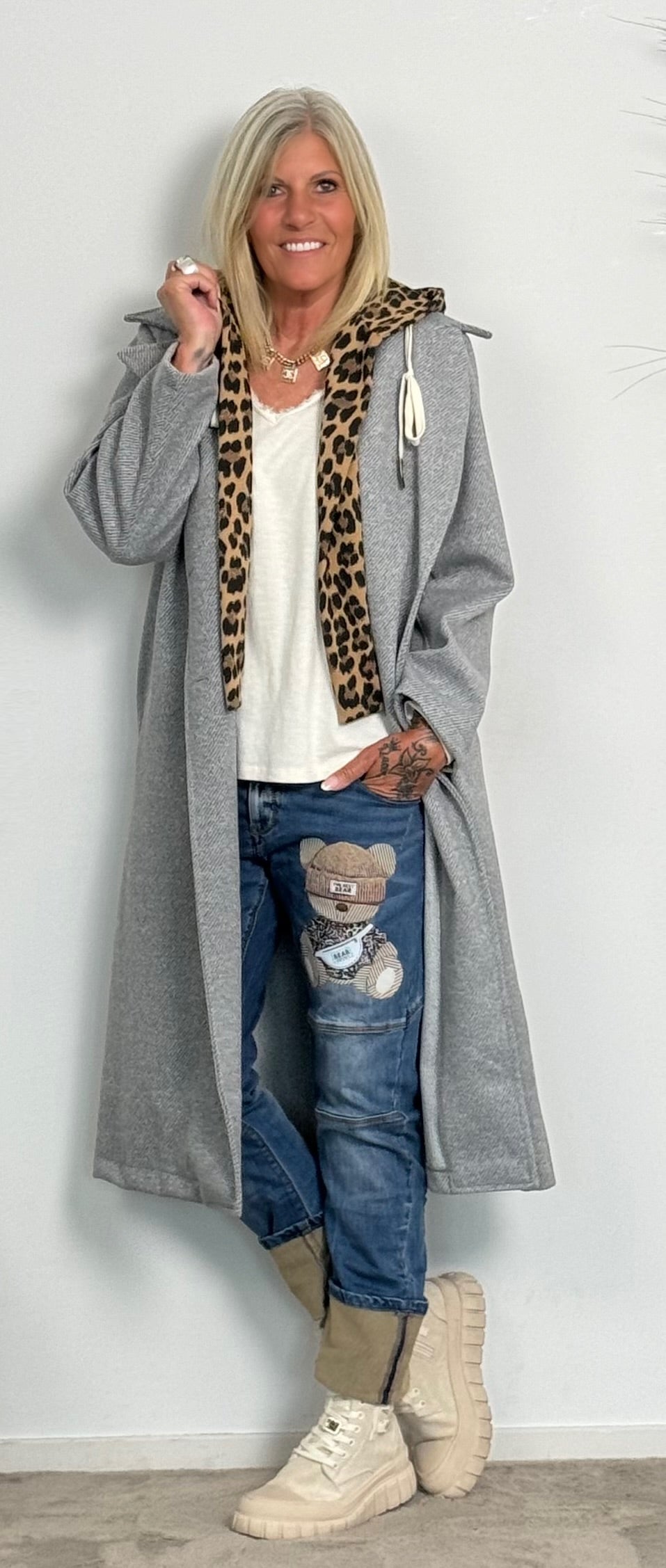 Coat with Leo sweatshirt insert "Lulu" - grey