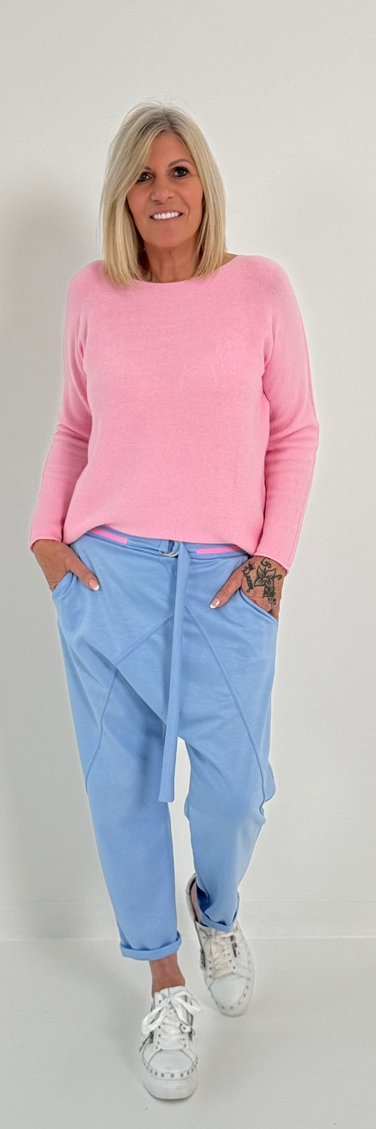 Baggy Hose mit zweifarbigen Bund Modell "Spring Time" - babyblau