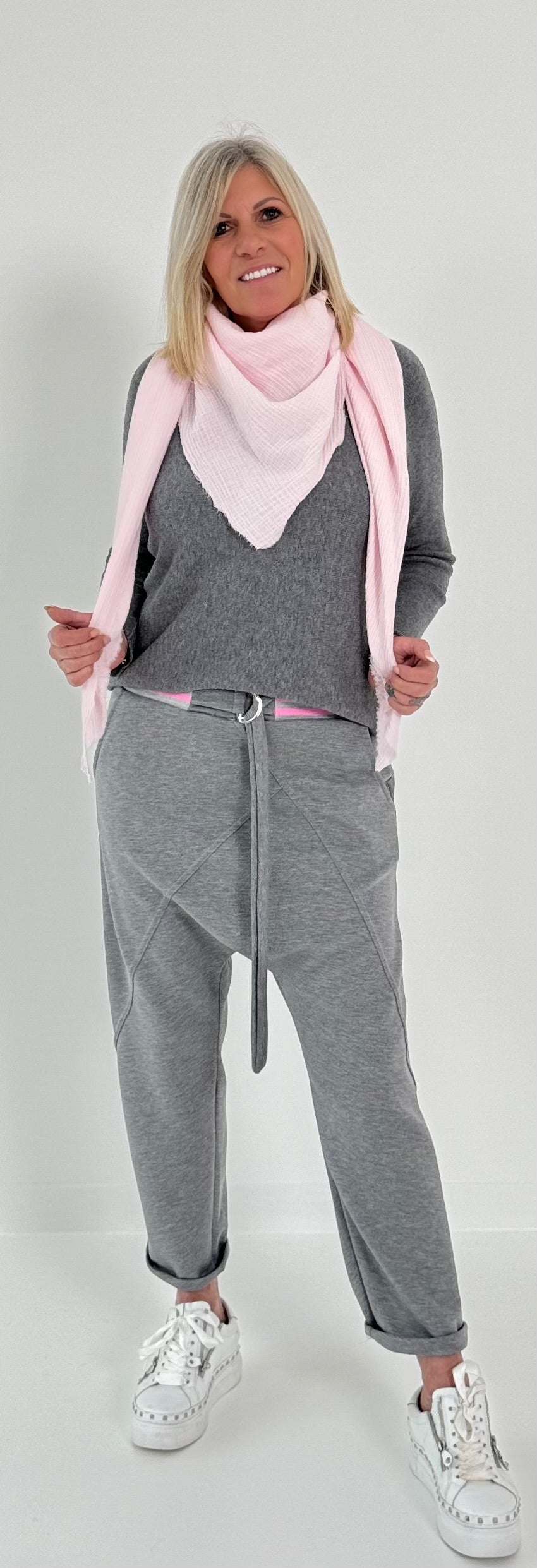 Baggy Hose mit zweifarbigen Bund Modell "Spring Time" - grau