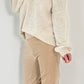 Off shoulder sweater with sophisticated knitted insert model "Viola" - beige