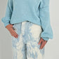 Off shoulder sweater with sophisticated knitted insert model "Viola" - light blue