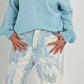 Off shoulder sweater with sophisticated knitted insert model "Viola" - light blue