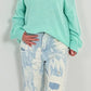 Off shoulder sweater with sophisticated knitted insert model "Viola" - turquoise