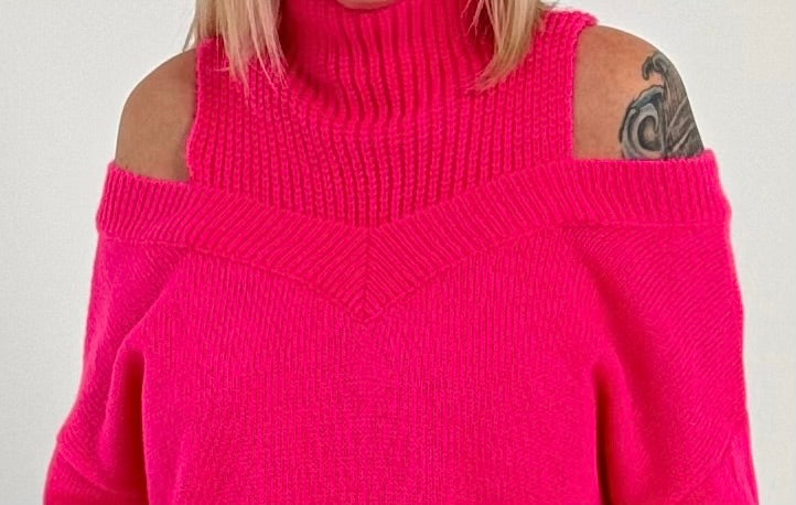 Off shoulder sweater with sophisticated knitted insert model "Viola" - pink