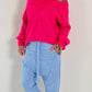 Off shoulder sweater with sophisticated knitted insert model "Viola" - pink