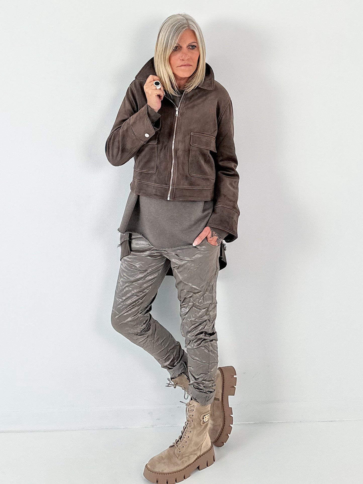 Leren jasje model "Noir Grain" - chocolade