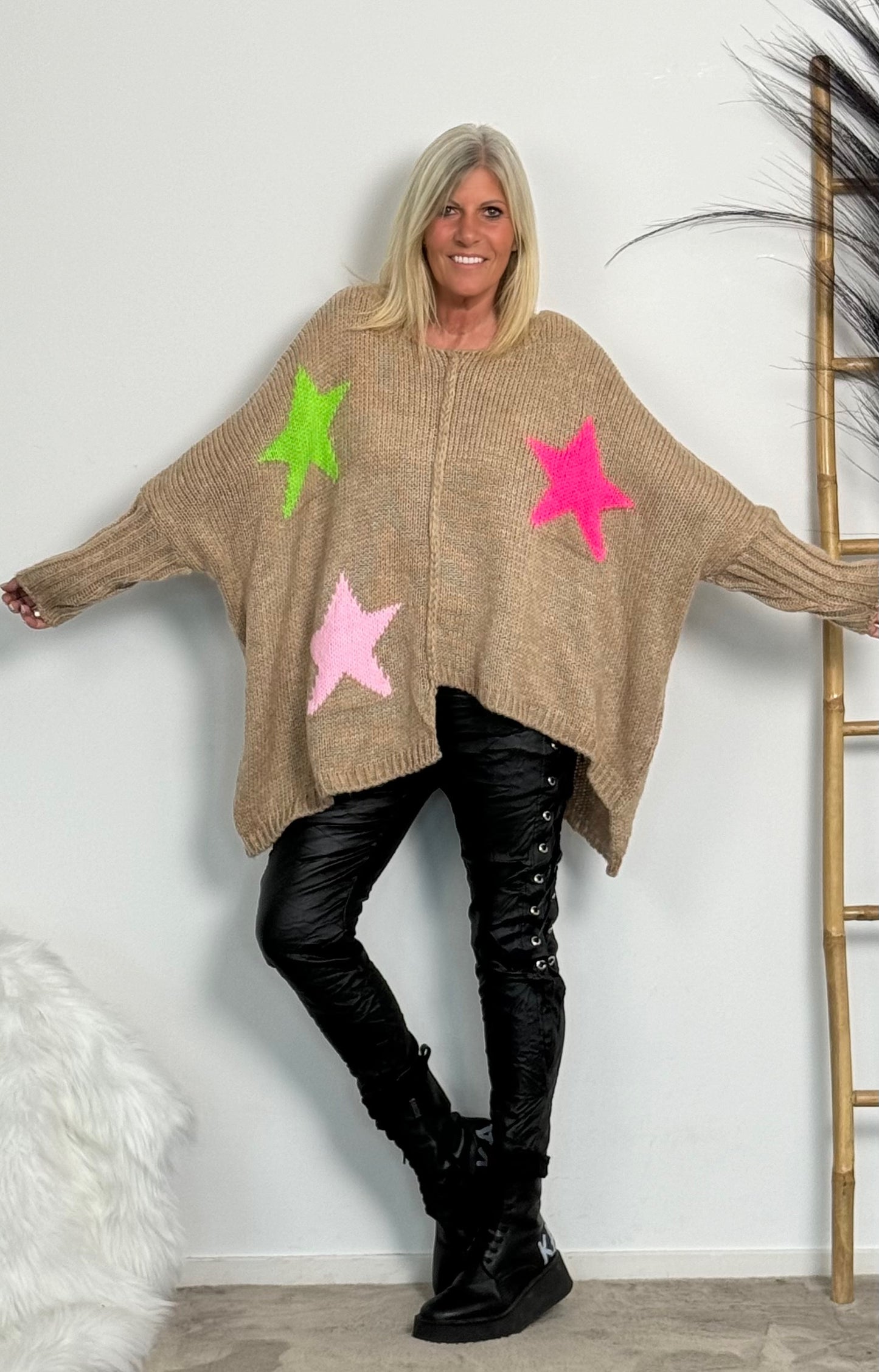 Oversized trui "Starshine" - taupe