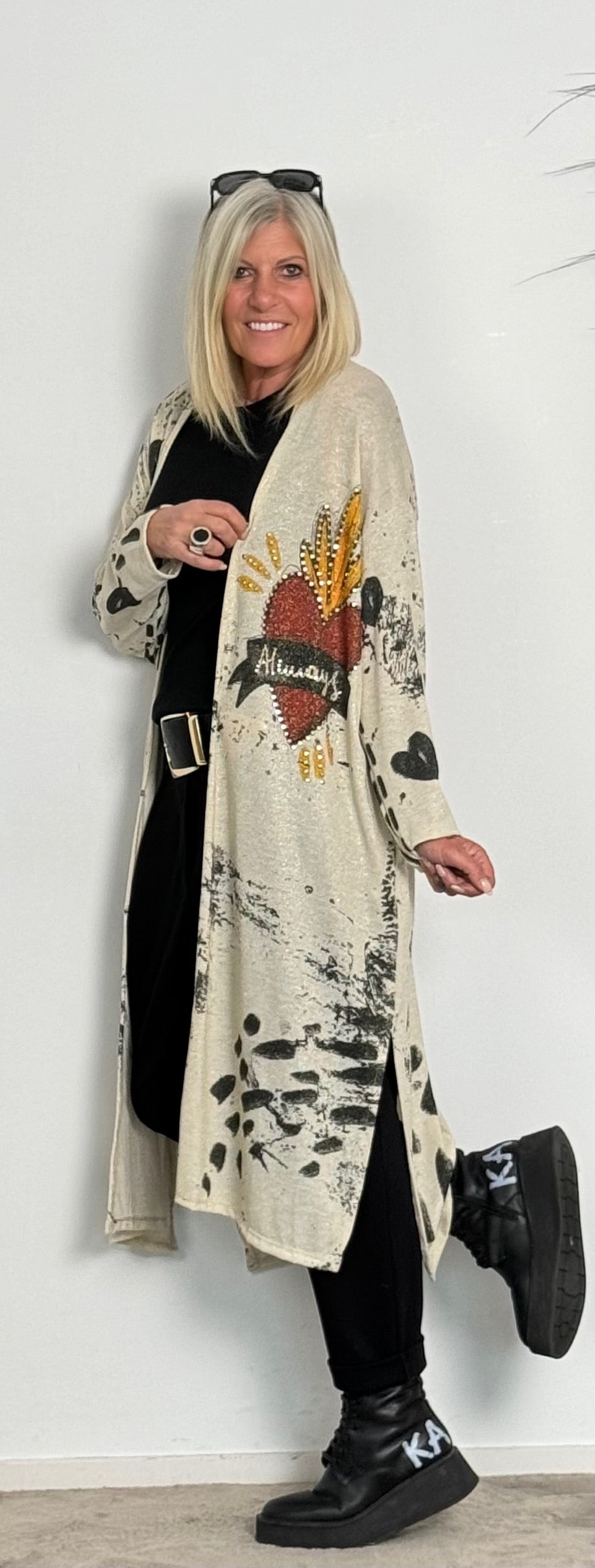 Fine knit coat "Always" - beige-black-multi-coloured