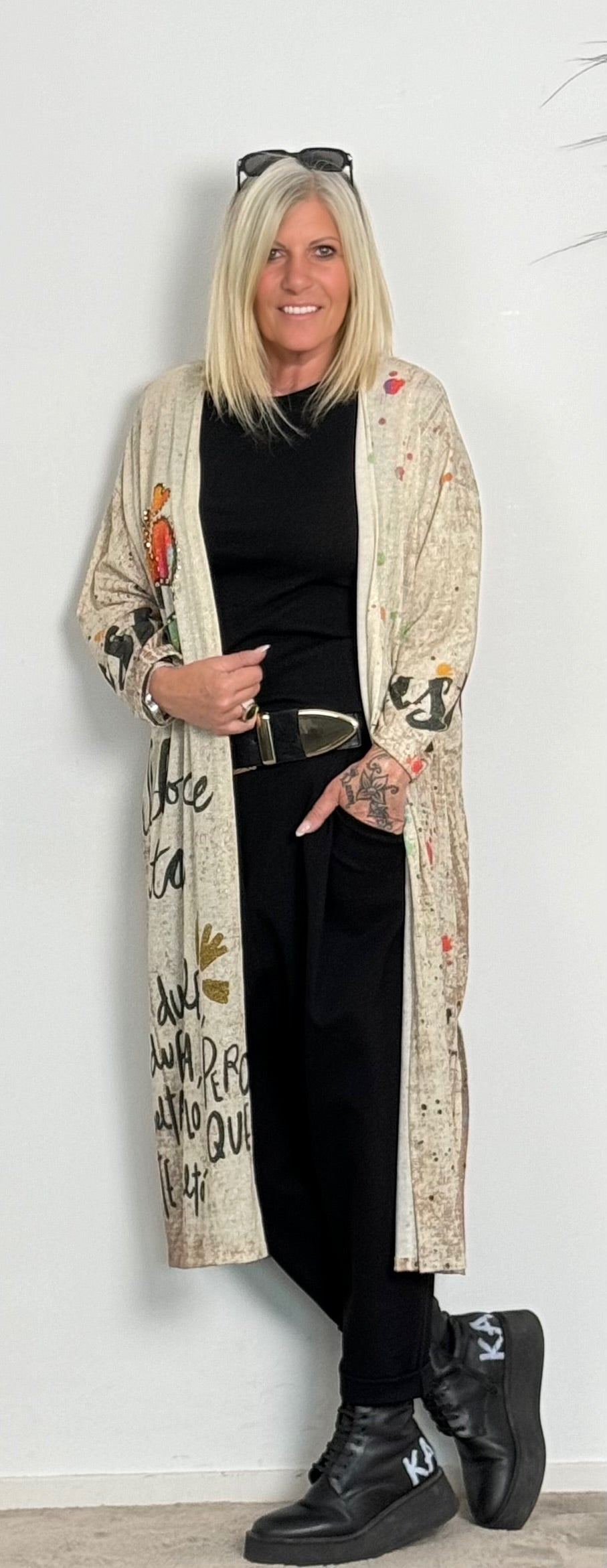 Fine knit coat "La dolce Vita" - beige-multi-coloured