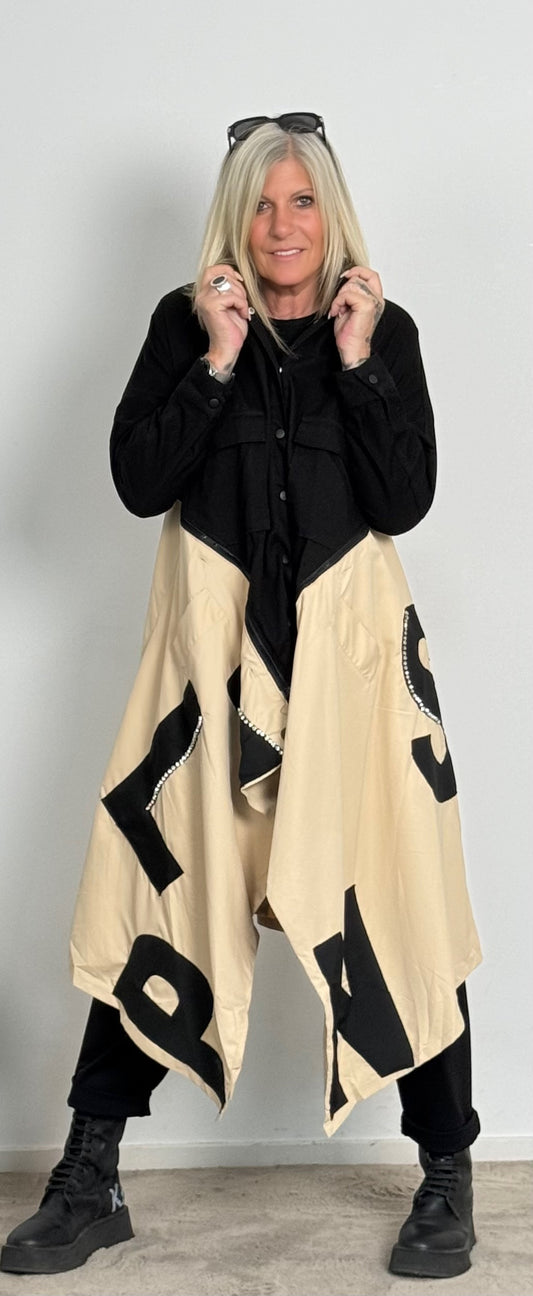 Two in one coat in material mix "Tammy" - beige-black