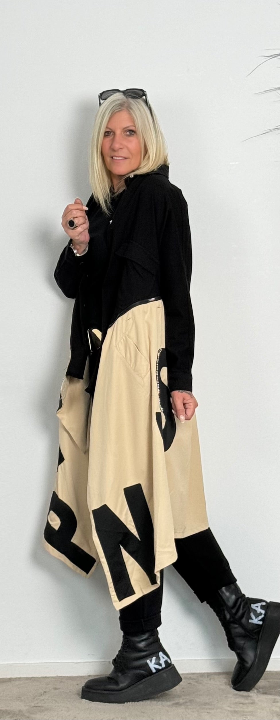 Two in one coat in material mix "Tammy" - beige-black