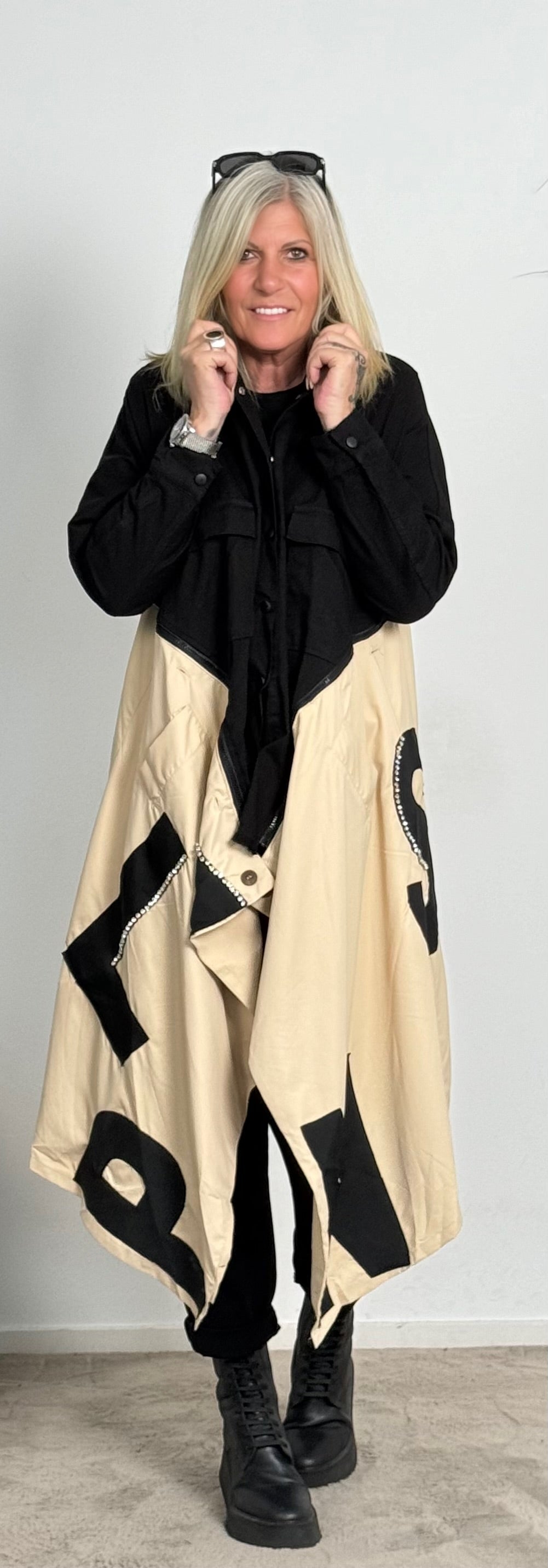 Two in one coat in material mix "Tammy" - beige-black