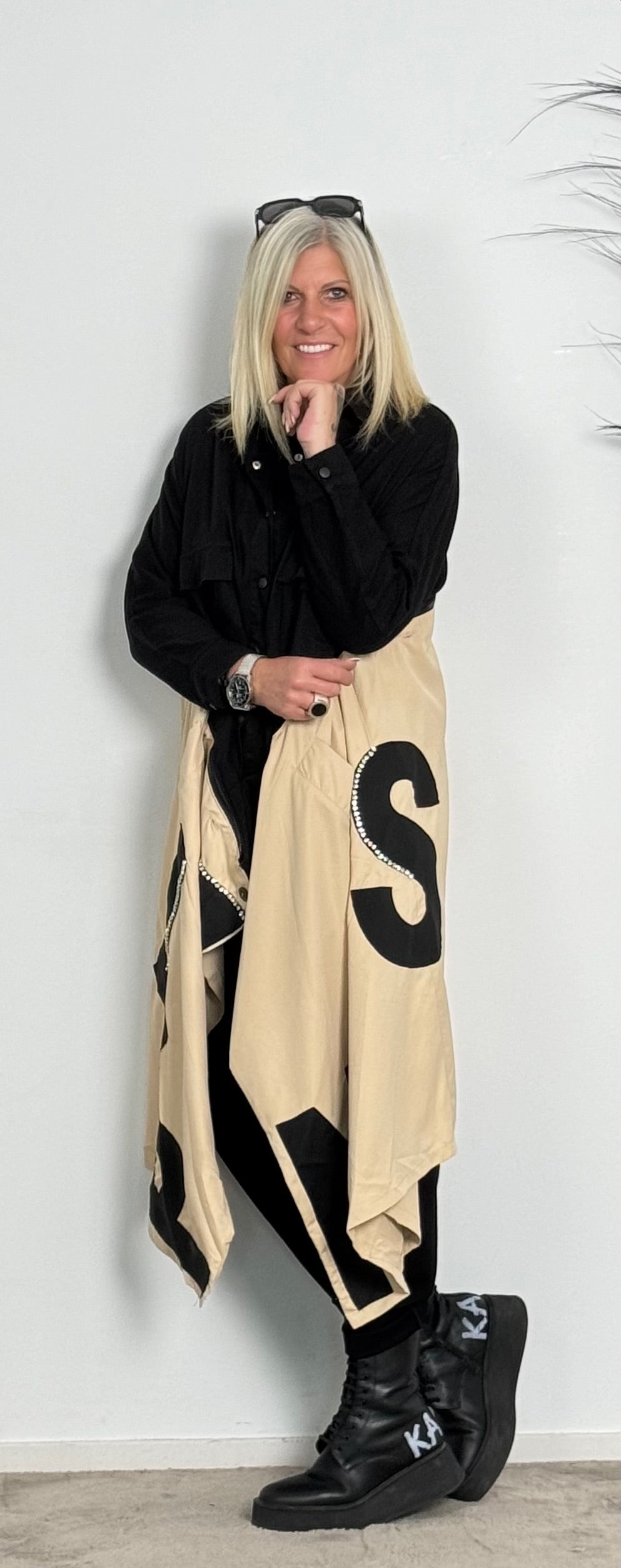 Two in one coat in material mix "Tammy" - beige-black