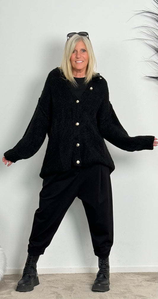 Oversized cardigan with gold buttons "Fania" - black